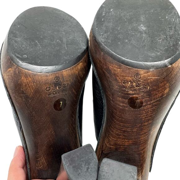 Gucci Black Leather Horsebit Platform Clog Heels Size US 7 Made in Italy - Picture 8 of 8